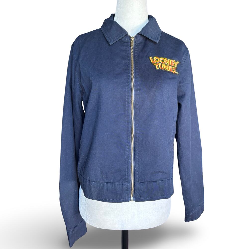 Looney Tunes Bugs Bunny Zip Jacket Navy Thats‎ All Folks Cotton Cropped Small